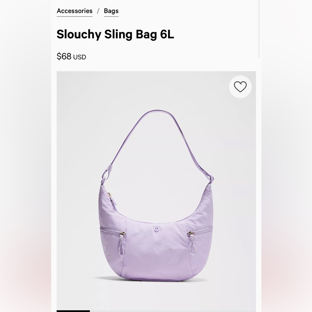 Lululemon Athletica Light Purple Hobo Bag NWT